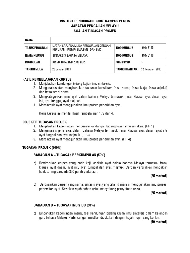 Soalan Kerjakursus Sintaksis Bahasa Melayu Pdf