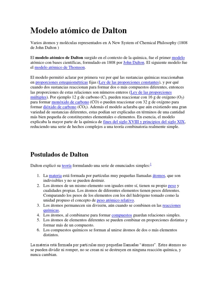 Modelo Atómico de Dalton y sus Postulados | PDF | Enlace químico ...