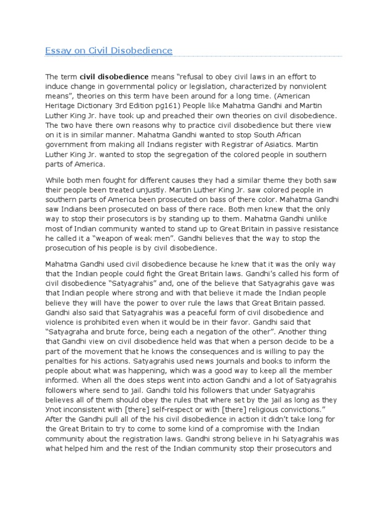 essay on civil disobedience