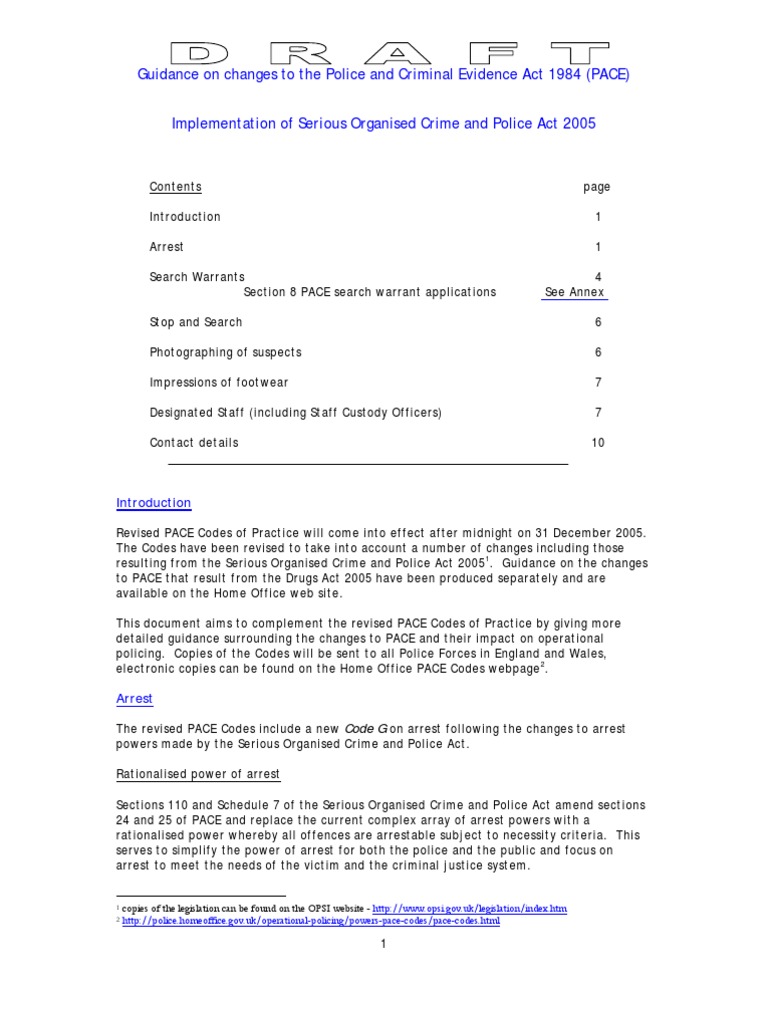2005-12!07!084107 PACE SOCAP Guidance Draft | PDF | Search Warrant | Arrest