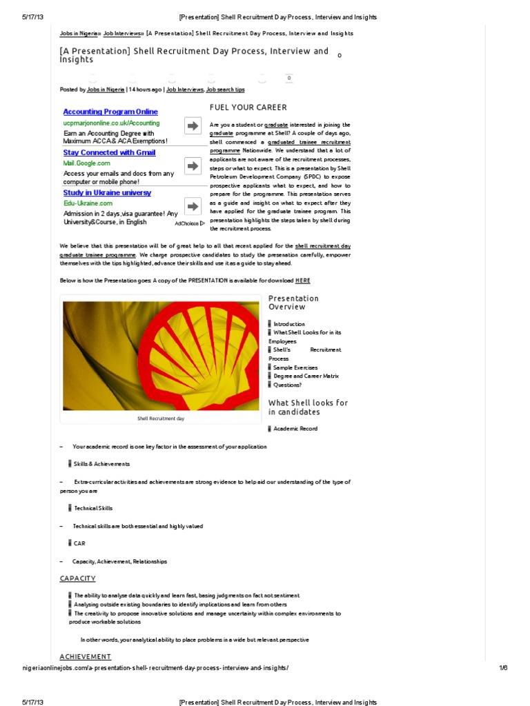 shell recruitment day case study example