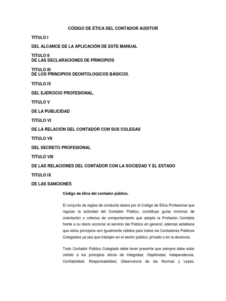 Código de Ética Del Contador Auditor | PDF | Contador | Contabilidad