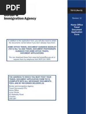 UK Home Office: td112rev12 form