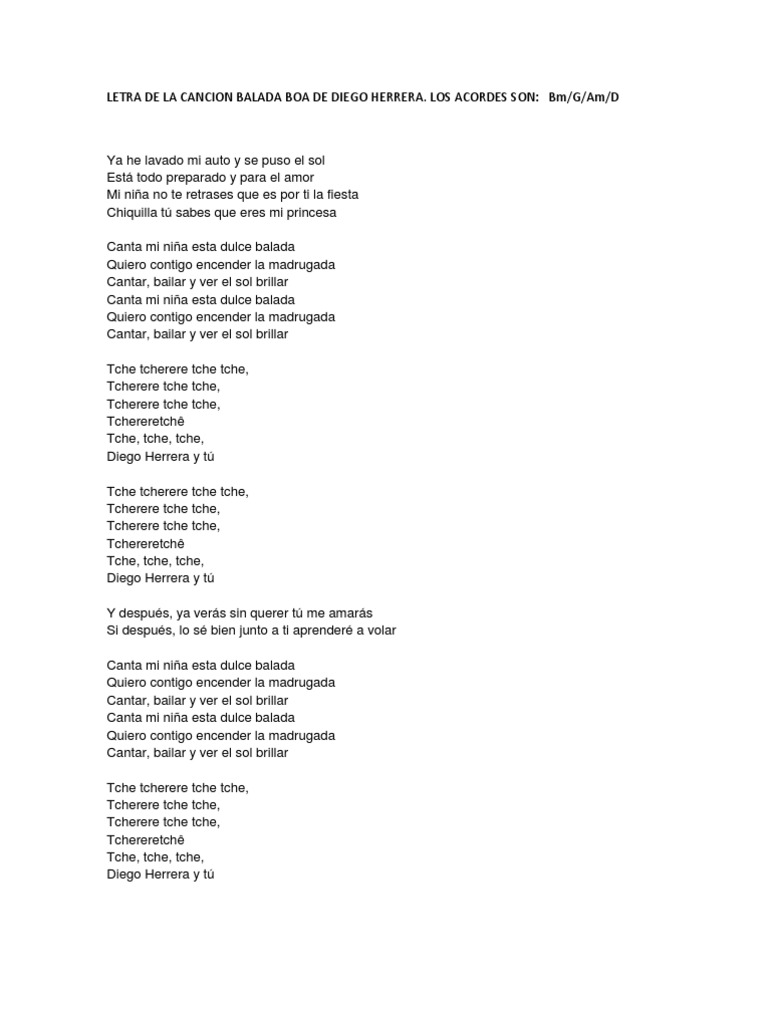 Letra de La Cancion Balada Boa de Diego Herrera | PDF | Artes del ...