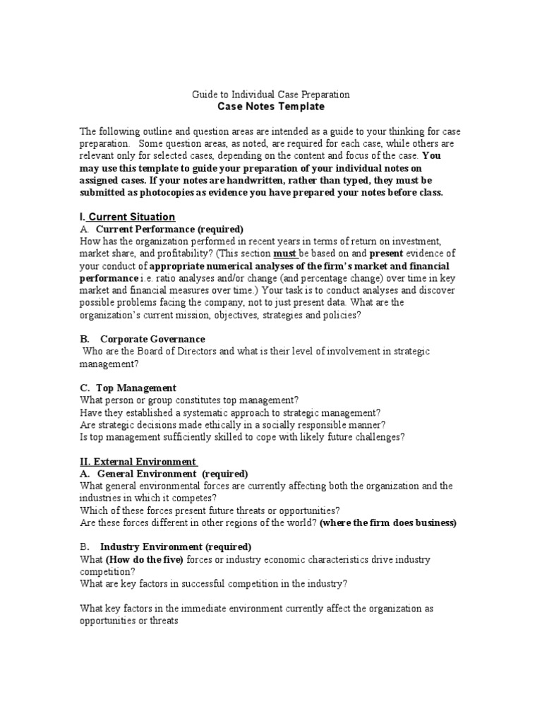 Guide to Individual Case Preparation Case Notes Template Strategic