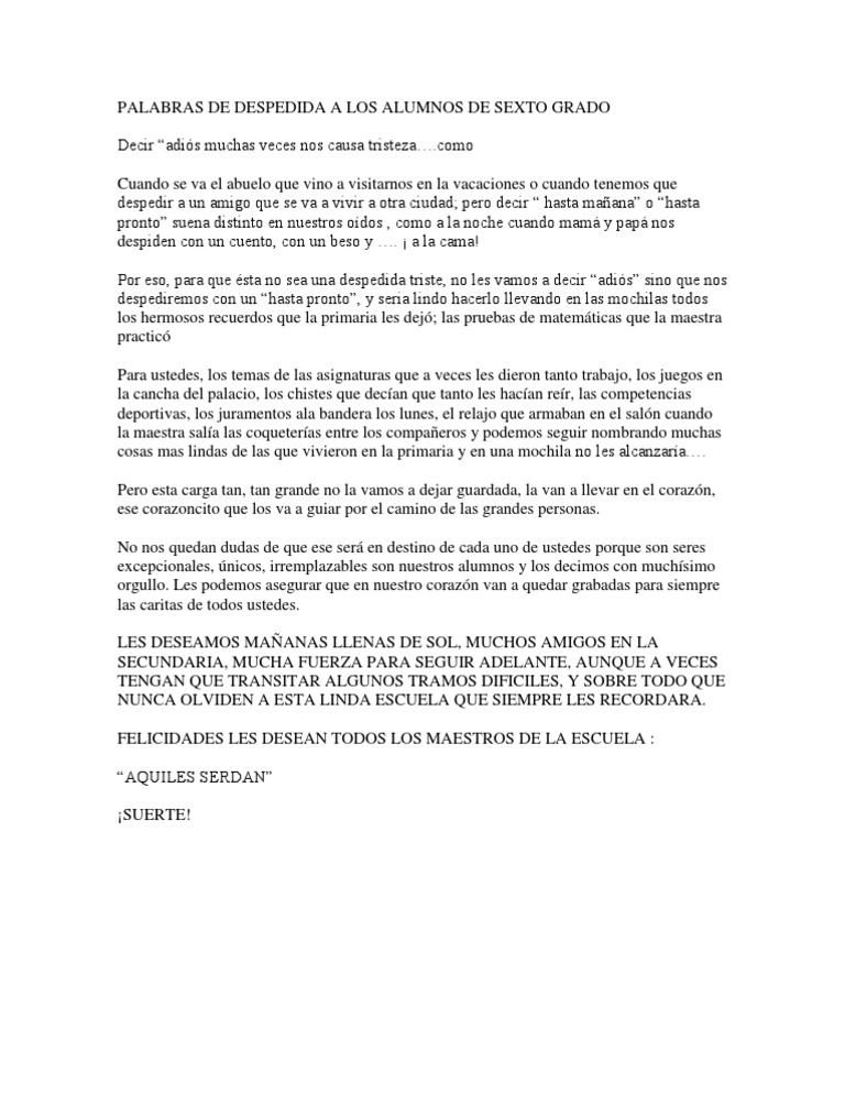 Carta De Despedida Quinto Año Perodua f