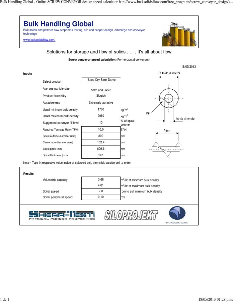 SCREW CONVEYOR Design Speed Calculator