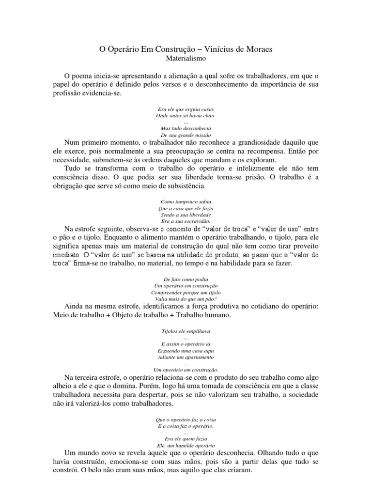 Encontre O Poema O Operário Em Construção