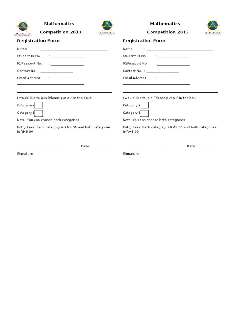 Mathematics Competition 2013 Registration | PDF