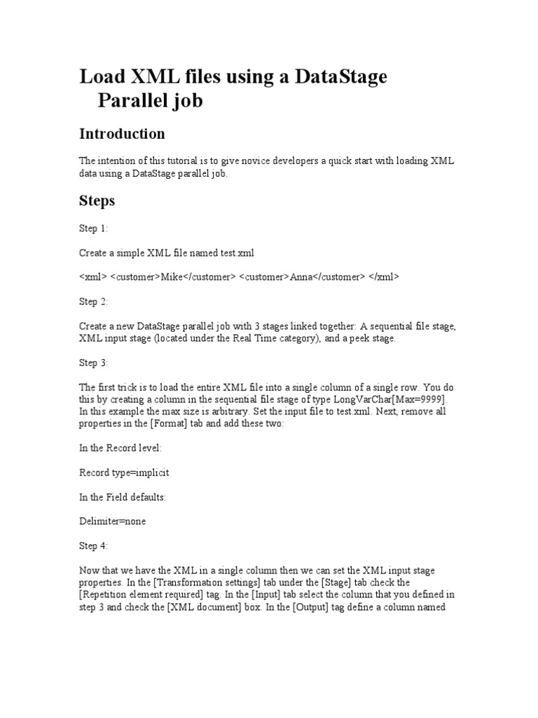 Load XML Files Using A DataStage Parallel Job | PDF | Xml | Web Service