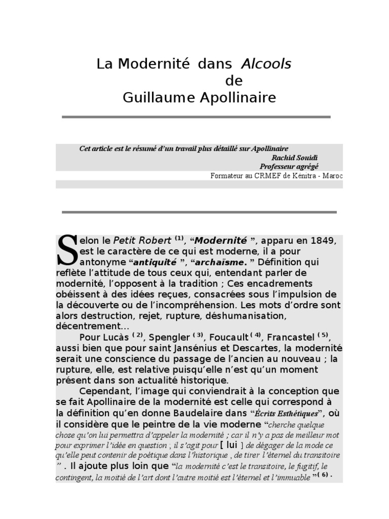 Dissertation Alcools Apollinaire Modernite Et Tradition Pdf La Modernité Dans Alcools | PDF | Modernité | Poésie