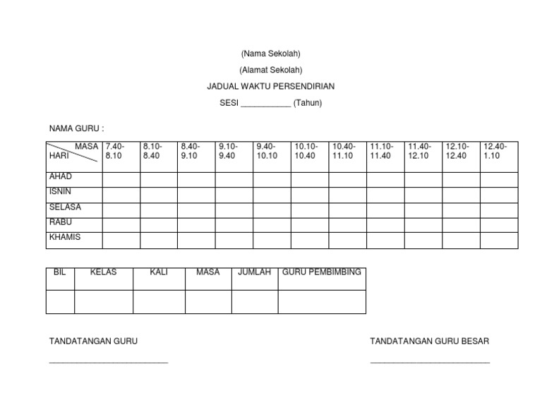 Jadual Waktu Persendirian Guru | PDF