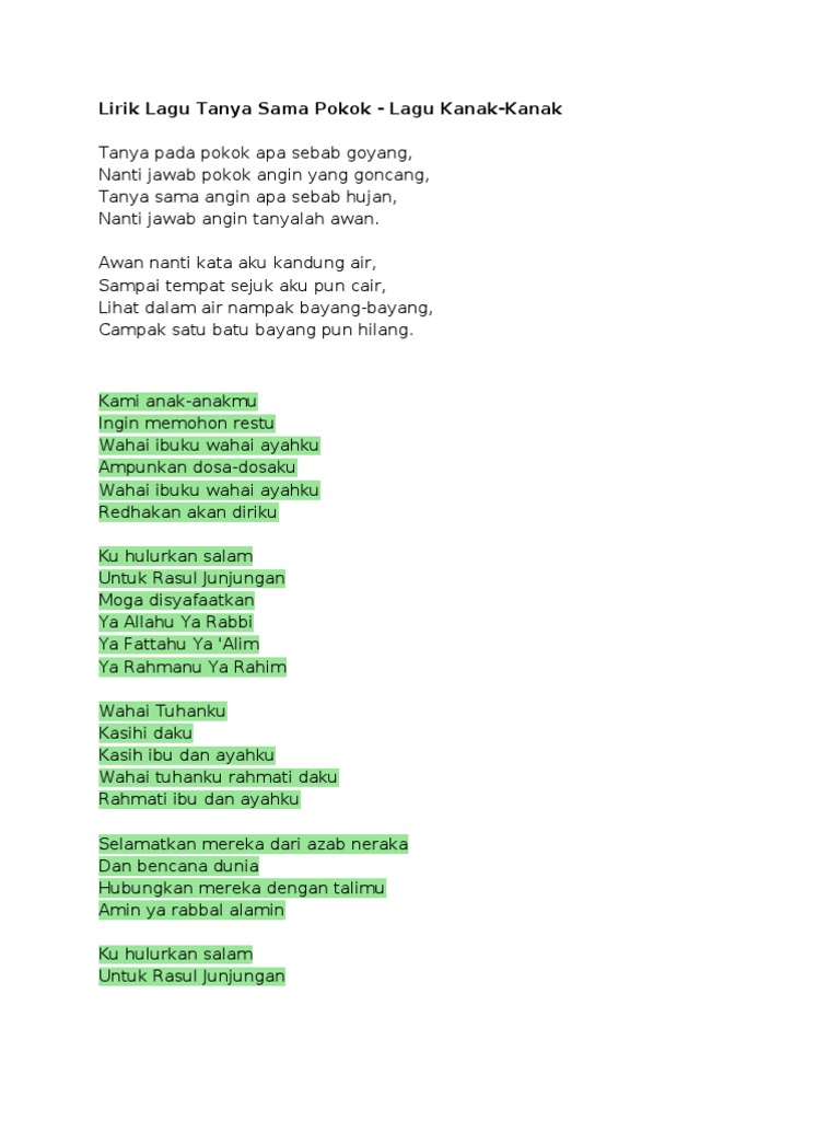 Lirik Lagu Tanya Sama Pokok Pdf