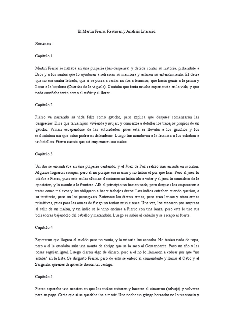 El Martin Fierro Resumen Y Análisis De Los Primeros 13 Capítulos Pdf