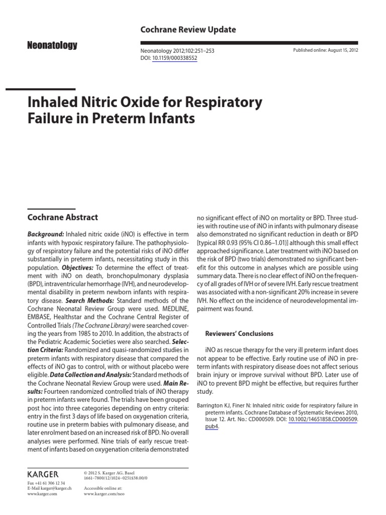 Inhaled Nitric Oxide For Respiratory Failure in Preterm Infants PDF