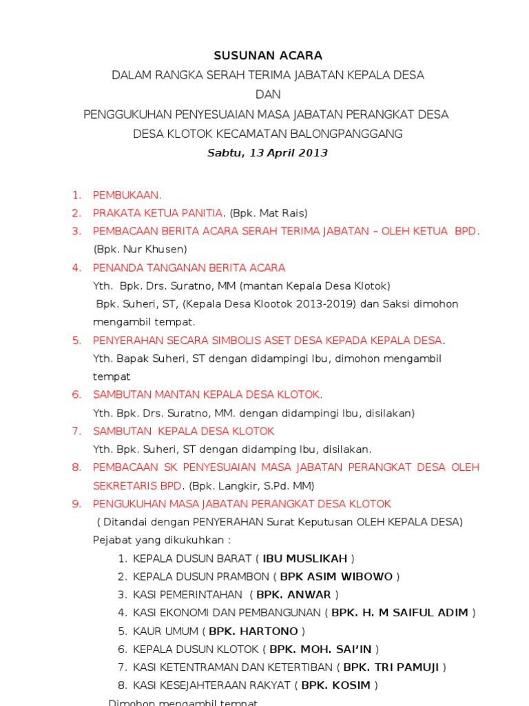 Susunan Acara Pisah Sambut Kepala Sekolah Terbaik – VIRALTERATAS.COM