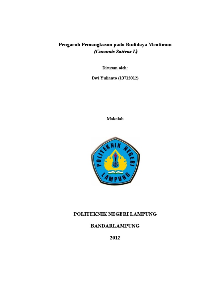 PDF Pengaruh Pemangkasan Pada Budidaya Tanaman Buah Mentimun