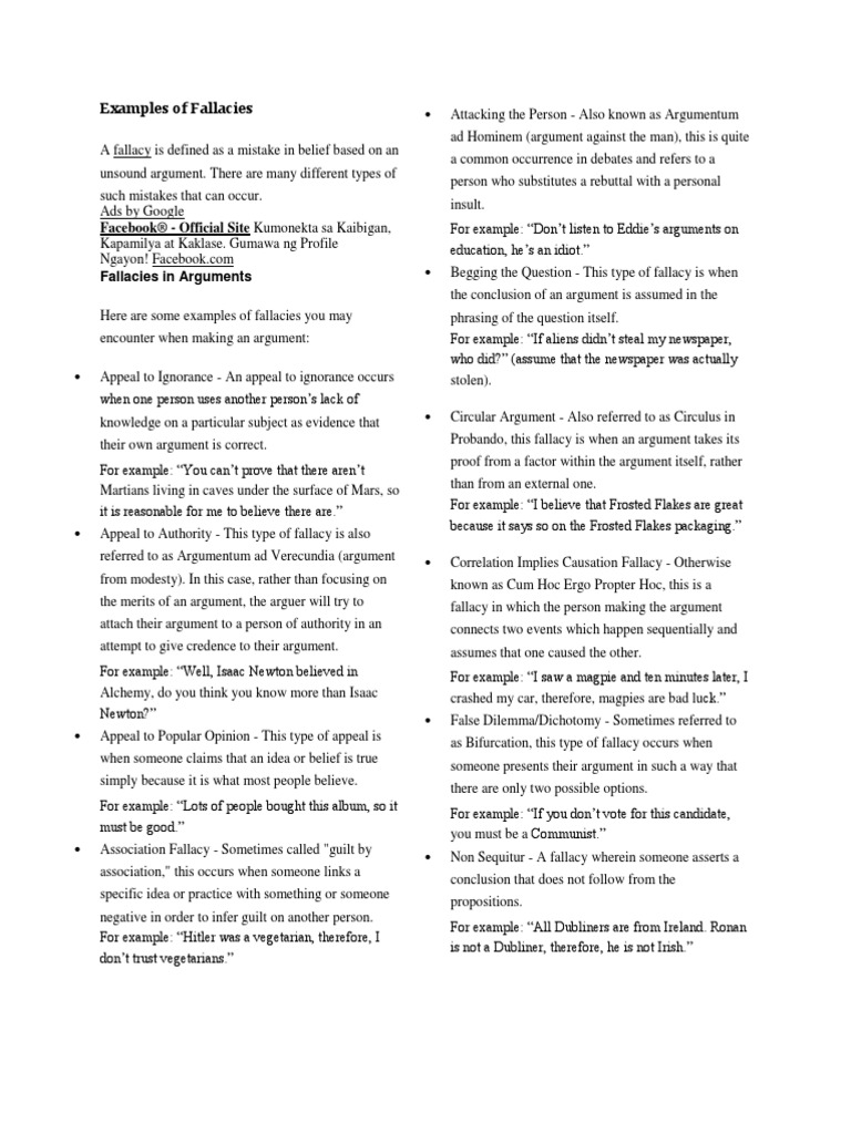 Formal Fallacies Examples Pdf , formal and informal fallacy summary – YZZGL