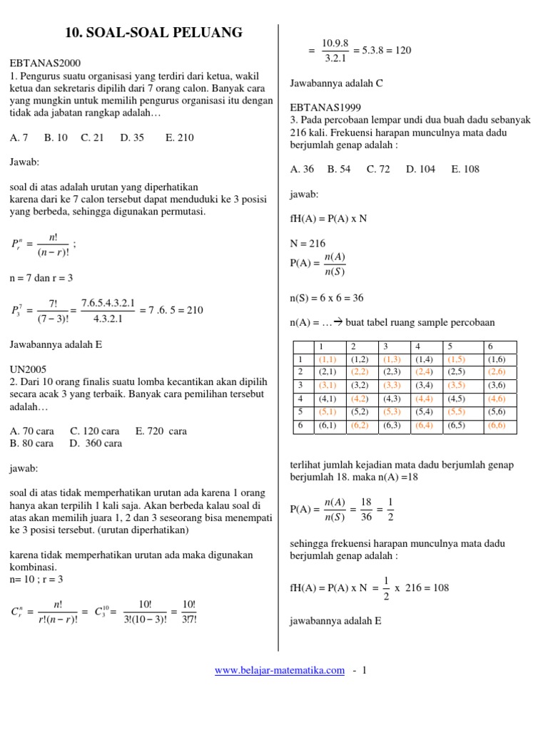 Soal Soal Bab Peluang Matematika Sma