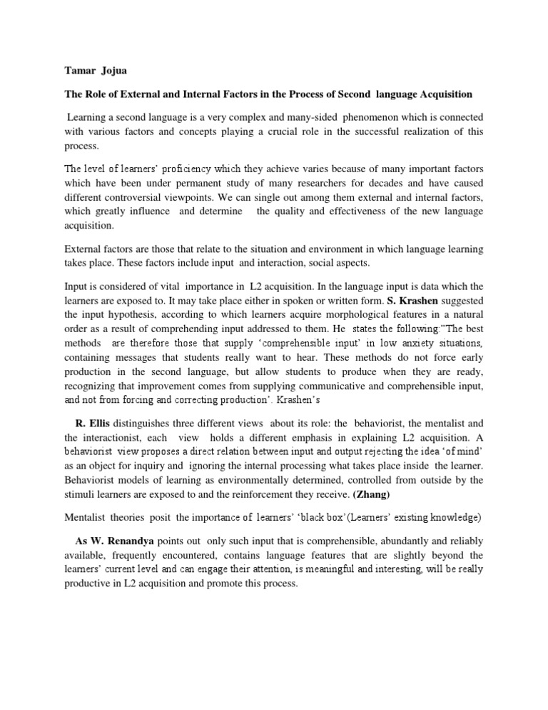Factors Influencing Second Language Acquisition | PDF