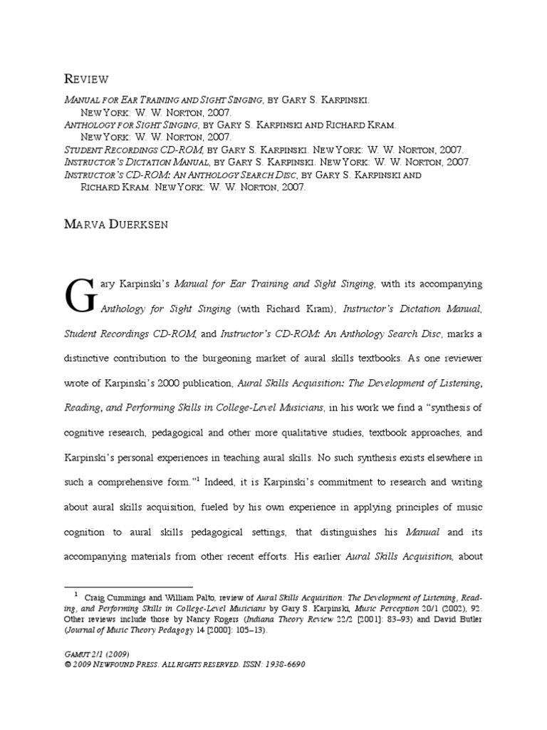 MANUAL FOR EAR TRAINING AND SIGHT SINGING KARPINSKI PDF