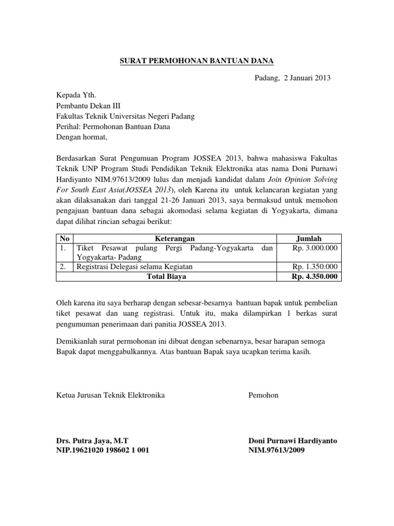 Surat Permohonan Bantuan Dana