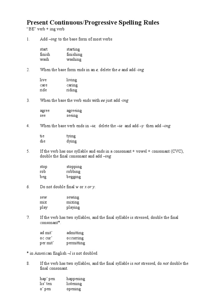 Present Continuous Spelling Rules | PDF | Syllable | Consonant