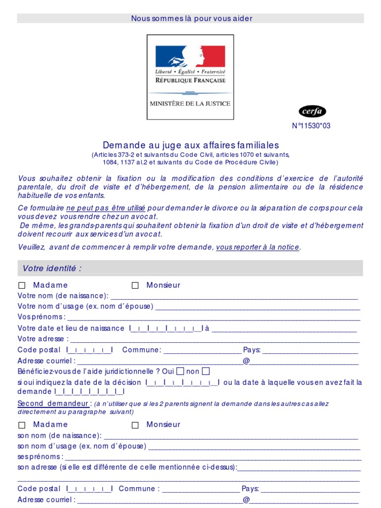 Demande au juge aux affaires familiales Cerfa n°11530*03
