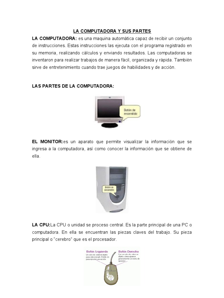 Partes de la Computadora para Niños | PDF | Juegos y actividades ...
