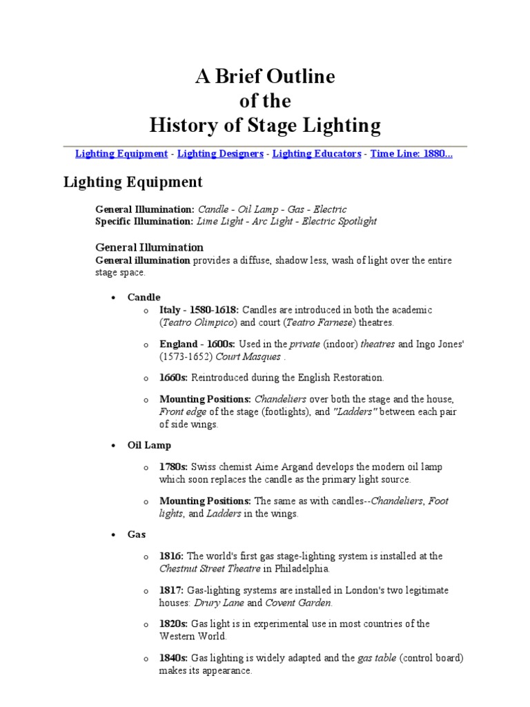 A Brief History of Stage Lighting PDF Incandescent Light Bulb