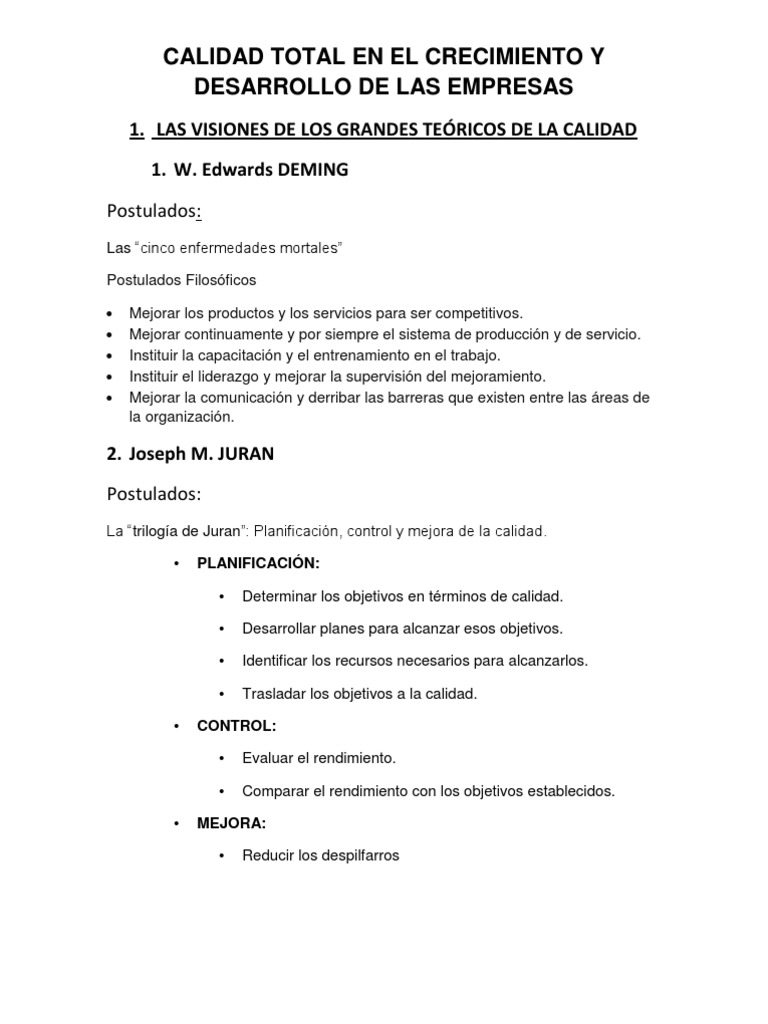 Gestión de Calidad Total en Empresas | PDF | Gestión de la calidad ...