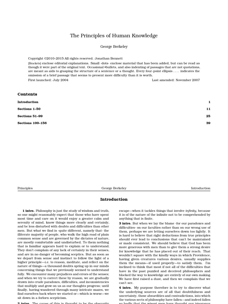George Berkeley-The Principles of Human Knowledge | PDF | Idea | Perception
