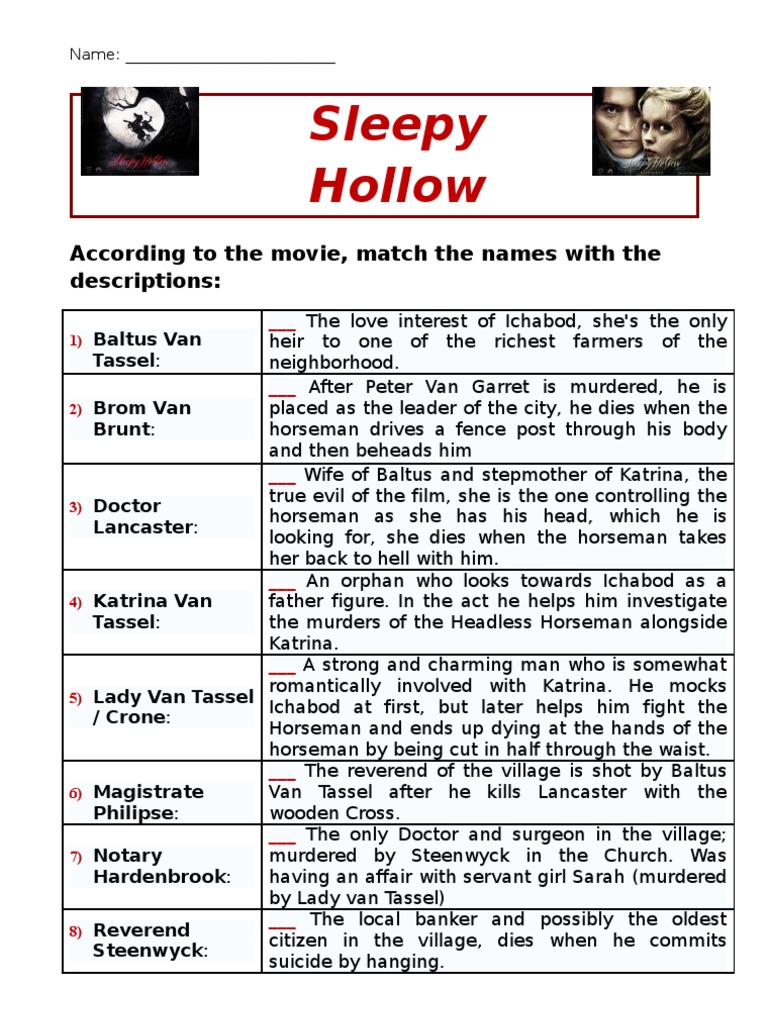 Sleepy Hollow Worksheet
