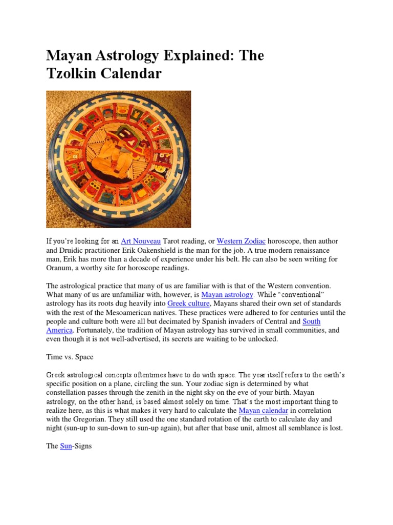 Mayan Tzolkin Calendar Explained PDF Astrology Astrological Sign