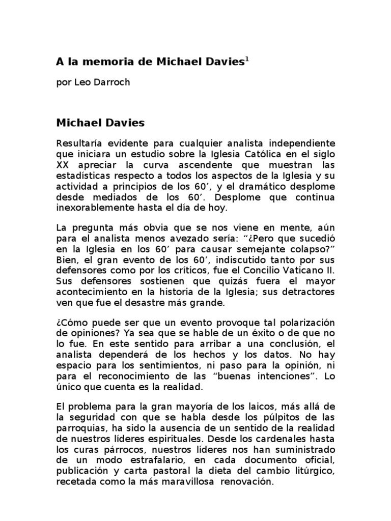 Michael Davies: Defensor de la Tradición | PDF | Concilio Vaticano II ...