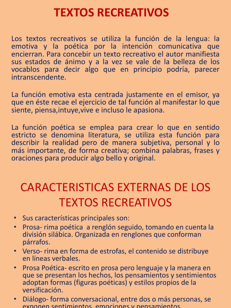 TEXTOS RECREATIVOS Poesía Cuentos