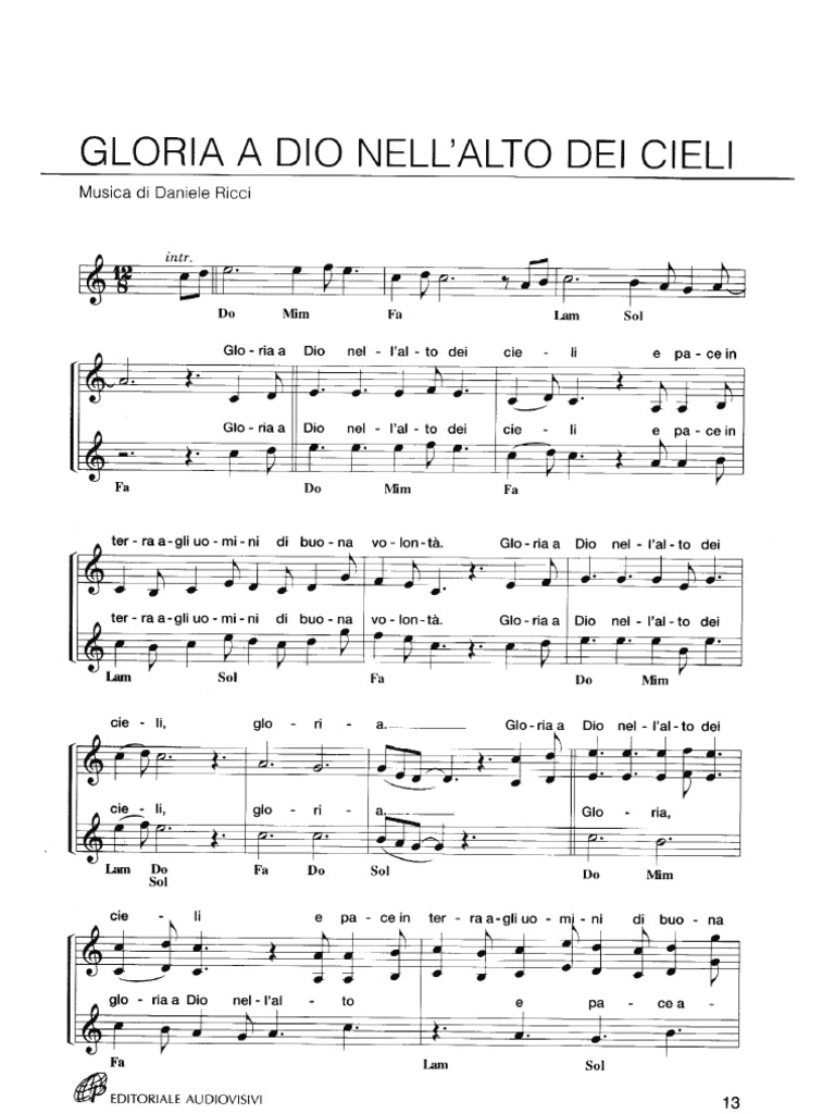 Gloria A Dio Nell'Alto Dei Cieli Ricci 2000 Venne Nel Mondo