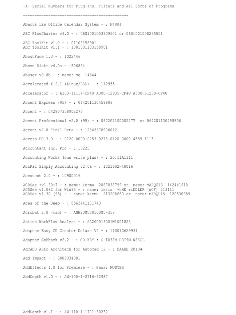 Serial Numbers for Software Programs | PDF