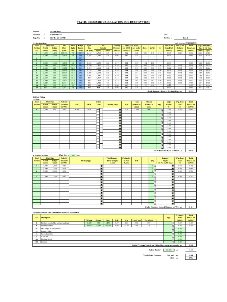 Static Calculation For Fans PDF Science Engineering