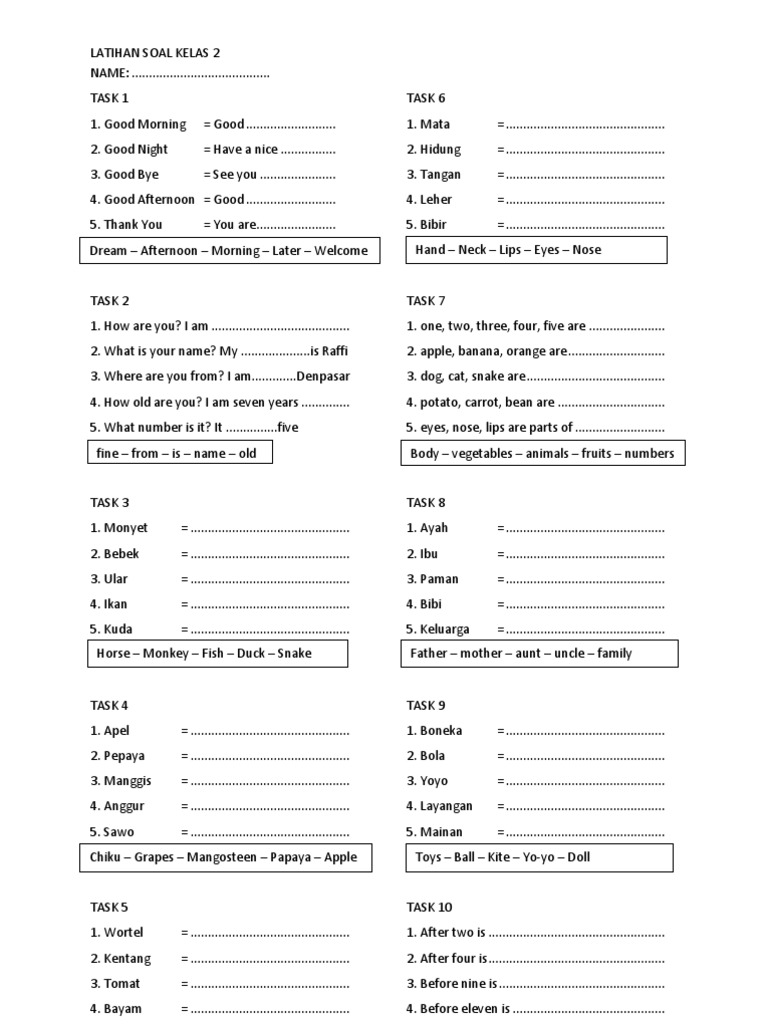 Latihan Soal Ulangan Umum Bahasa Inggris Sd Kelas 2 Tahun Pelajaran 2012 2013 Cuisine Foods