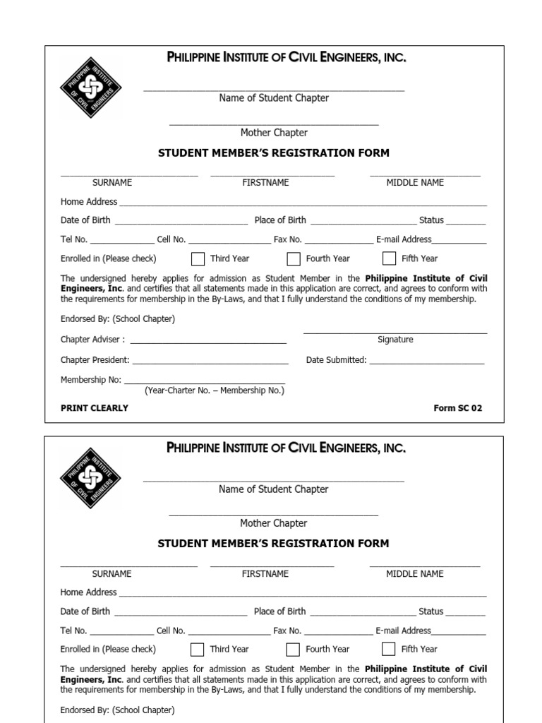 Student Member Registration Form Pice