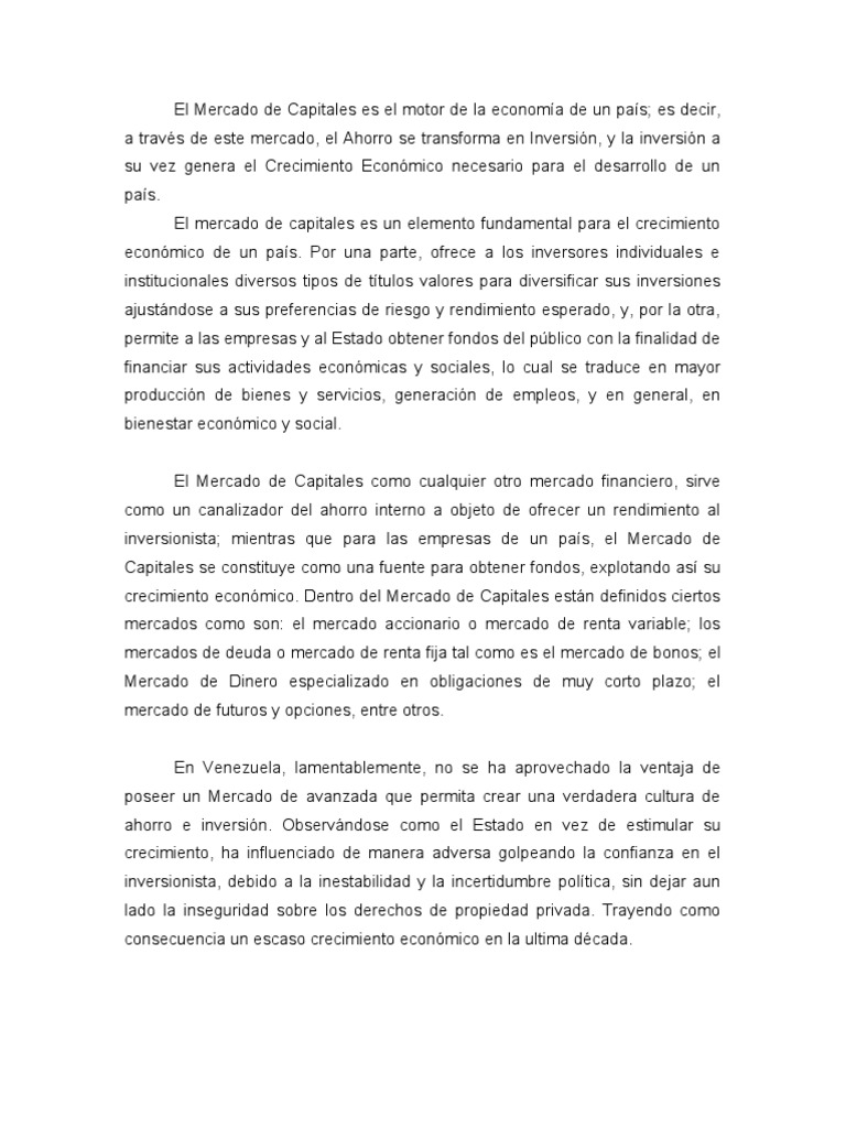 Importancia del Mercado de Capitales en Venezuela | PDF | Compartir ...