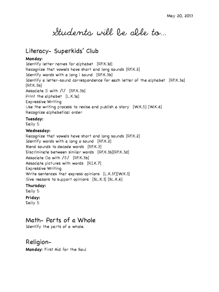 Weekly Learning Objectives 5:20 | PDF | Language Arts & Discipline | Art