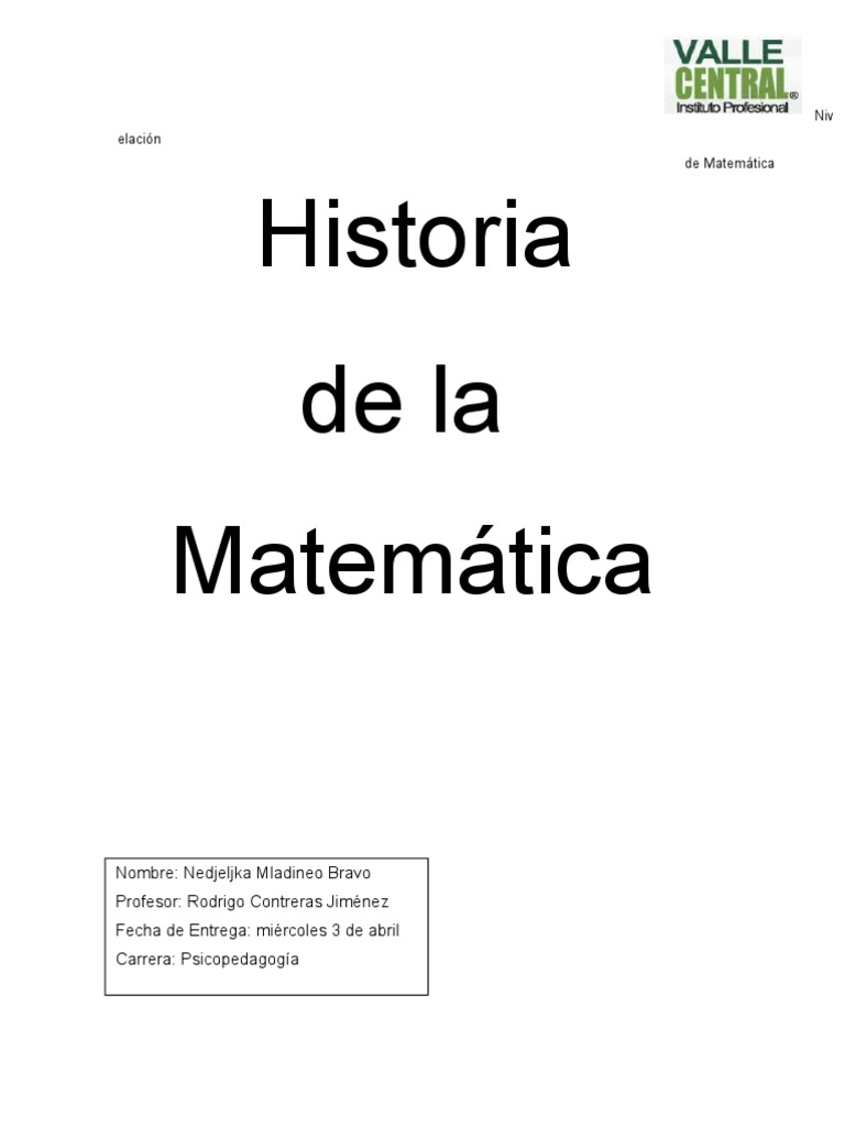 Historia de La Matemática - Tarea | PDF | Aritmética | Enseñanza de ...