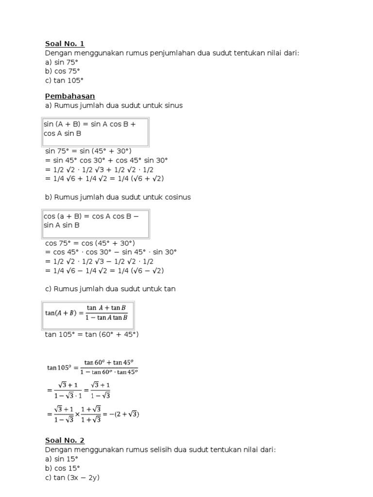 Rumus Trigonometri Penjumlahan Dan Selisih Dua Sudut Edukasi Lif Co Id