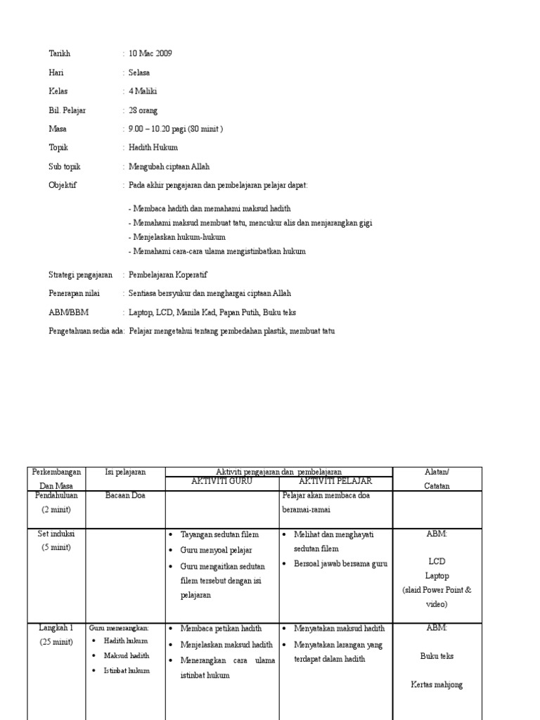 Lesson Plan Psi 1 (Tingkatan 4) | PDF