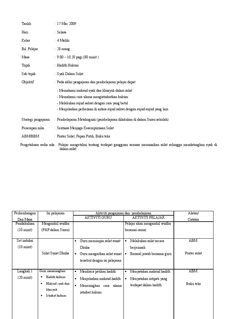 Lesson Plan Psi 2 (Tingkatan 4) | PDF