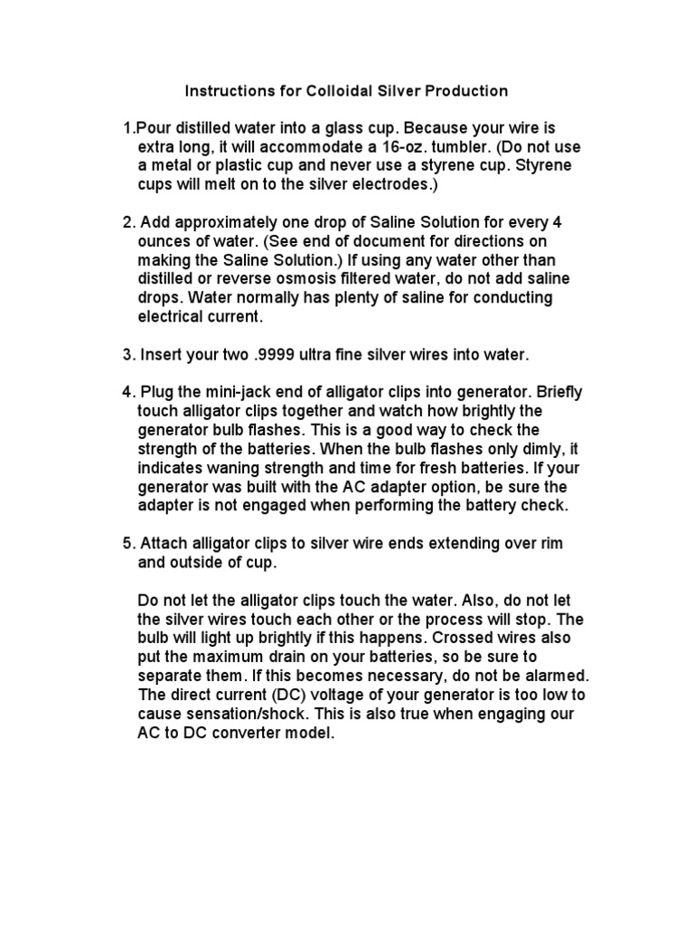 Instructions For Colloidal Silver Production | PDF | Fahrenheit | Silver