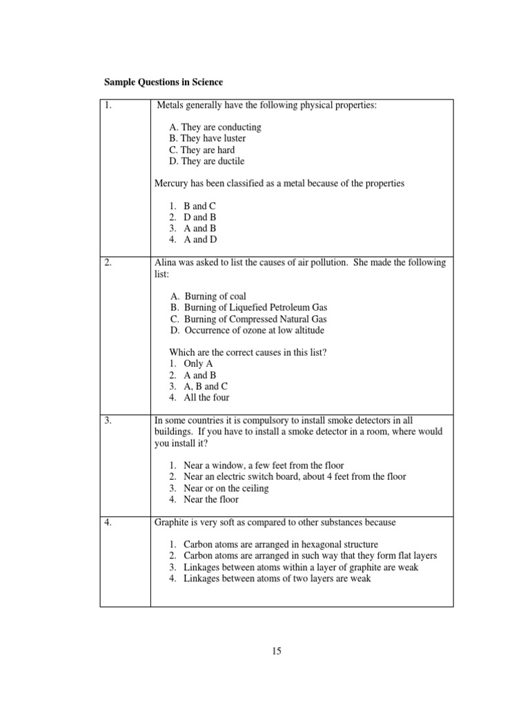 Sample Questions in Science | PDF | Carbon | Oxide