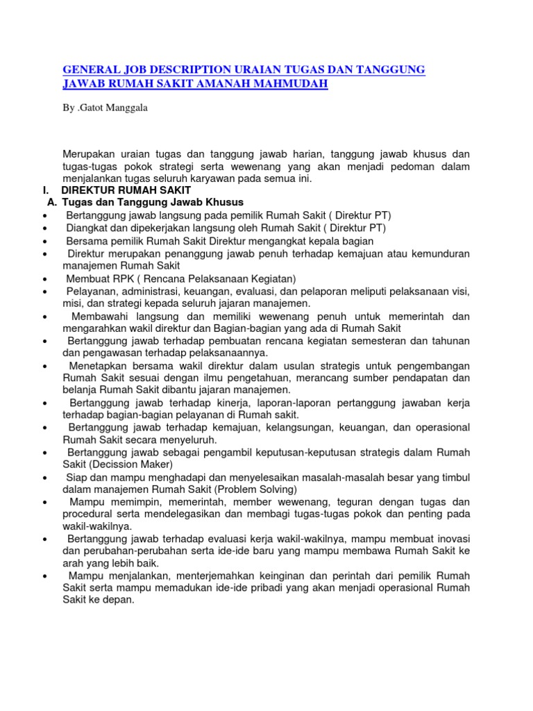 General Job Description Uraian Tugas Dan Tanggung Jawab 